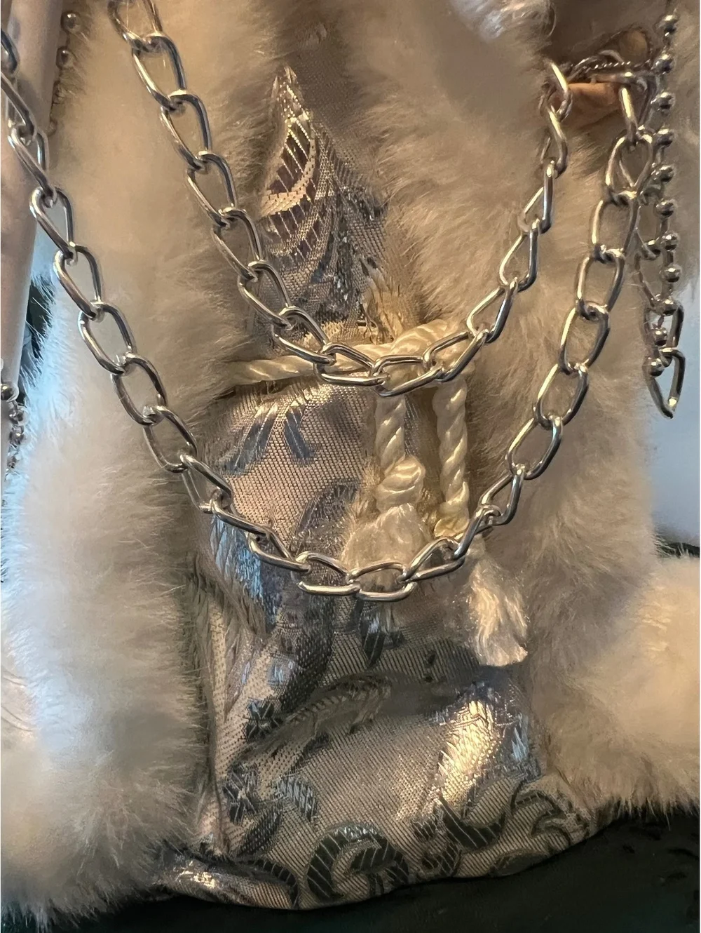 Father Christmas standing figure white faux fur cloak silver embellishments